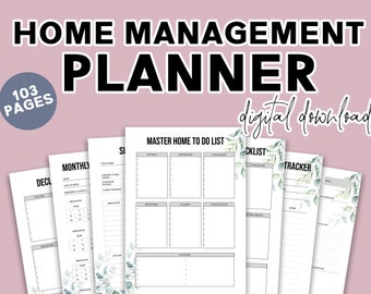 Household Planner - Printable Home Management Planner - Planner Inserts - Finance, Cleaning, Daily Planning - Eucalyptus Design Planner