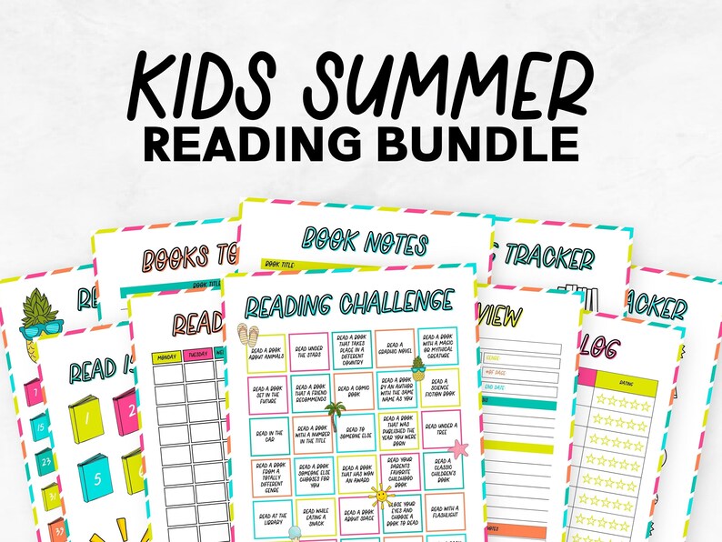 Summer Reading Tracker Bundle Printable Kids Summer Printable Printable Summer Reading Challenge Summer Reading Printable Tracker PDF image 1