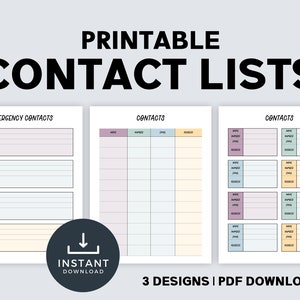 Printable Contact List Important Phone Numbers Printable Contact List PDF Printable Planner Inserts Contact List image 1