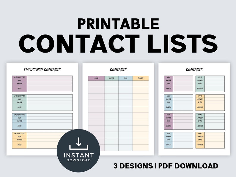 Printable Contact List Important Phone Numbers Printable Contact List PDF Printable Planner Inserts Contact List image 1