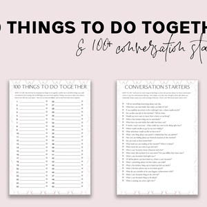 May include: A printable worksheet with 100 things to do together and 100 conversation starters. The worksheet is black and white with a geometric pattern.