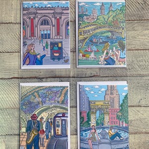 NYC Landmark Art Greeting Cards: Glitter Accents, Set of 4