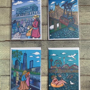 NYC Landmark Art Greeting Cards: Glitter Accents, Set of 4