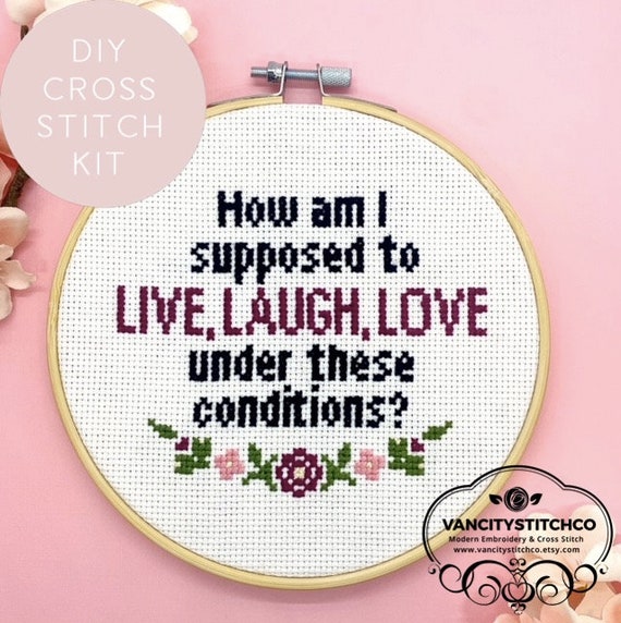 Cross stitch kit, live laugh love, funny cross stitch kit, adult cross  stitch kit, modern cross stitch, DIY christmas gift, embroidery gift