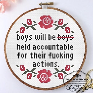 Cross Stitch Pattern, Boys will be held accountable, eminist Cross Stitch pattern, Funny diy pattern, modern embroidery, adult cross stitch