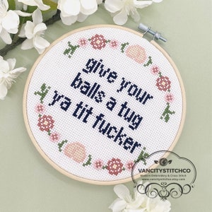 Patrón de punto de cruz, Dale un tirón a tus bolas, follador de tetas, punto de cruz grosero, punto de cruz divertido, regalo de navidad DIY, punto de cruz vulgar