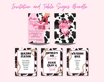 Man I Feel Like I'm One, Disco Cowgirl First Birthday Rodeo 5x7 Invitation Template and Signs Bundle Package, Digital File, Printable