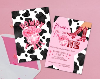 Man I Feel Like I'm One, Disco Cowgirl First Birthday Rodeo Editable Invitation Template, Digital File, 5x7