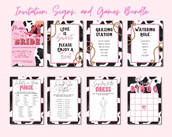 Man I Feel Like A Bride, Disco Cowgirl Western Bridal Shower 5x7 Invitation Template, Party Games, and Signs Bundle Package Digital File