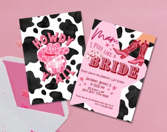 Man I Feel Like A Bride, Disco Cowgirl Bachelorette or Bridal Shower Editable Invitation Template, Digital File, 5x7