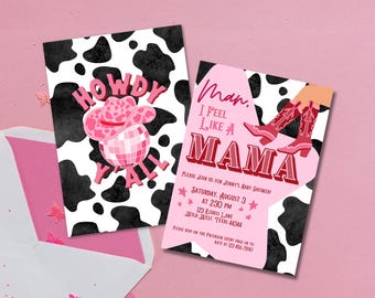 Man I Feel Like A Mama, Disco Cowgirl Baby Shower Editable Invitation Template, Digital File, 5x7