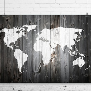 Rustic Painted Barn Wood World Map Art Print Wall Poster  - Giclee, Wrapped Canvas, Acrylic, or Metal