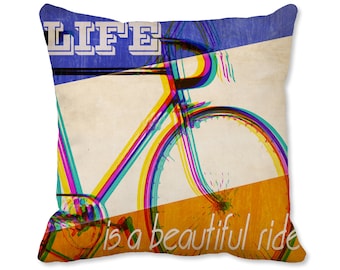 Vintage Bike Pillow -  Cycling Decor - Bicycle Pillow - Art Pillow - Cyclist Decor - Inspirational Quote Throw Pillow