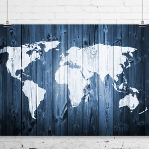 Rustic Painted Barn Wood World Map Art Print Wall Poster  - Giclee, Wrapped Canvas, Acrylic, or Metal