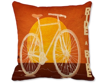 Vintage Bike Pillow -  Cycling Decor - Bicycle Pillow - Art Pillow - Cyclist Decor - Inspirational Quote Throw Pillow