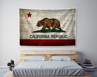 Rustic California Flag Tapestry Fabric Art Print Wall Hanging