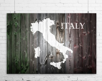 Rustic Italin Map Background Rustic World Map on Barn Wood Art Print Wall Poster - Sepia - Giclee ...