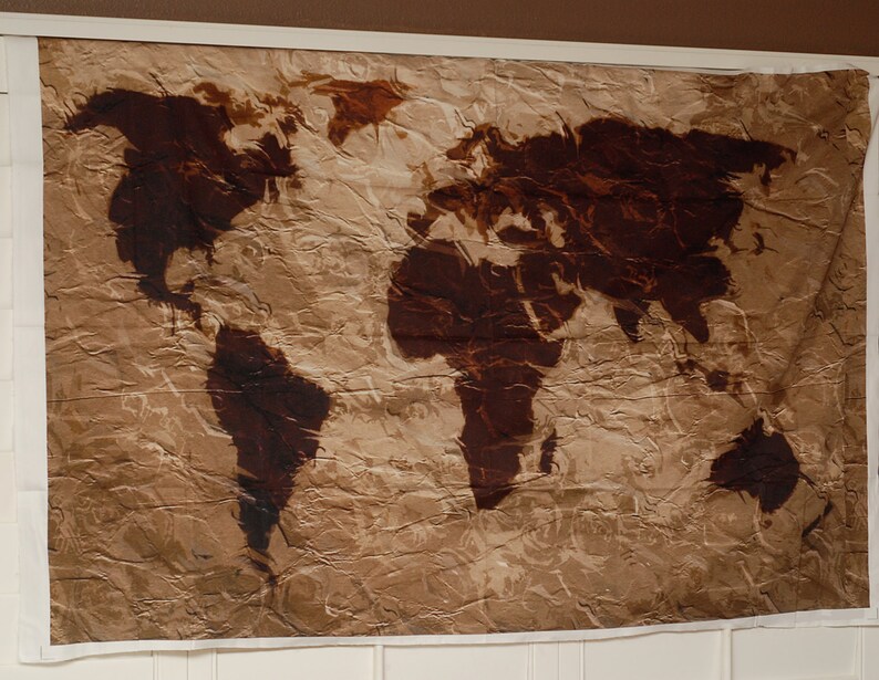 World Map Tapestry Rustic Fabric Art Print Wall Hanging Image 0