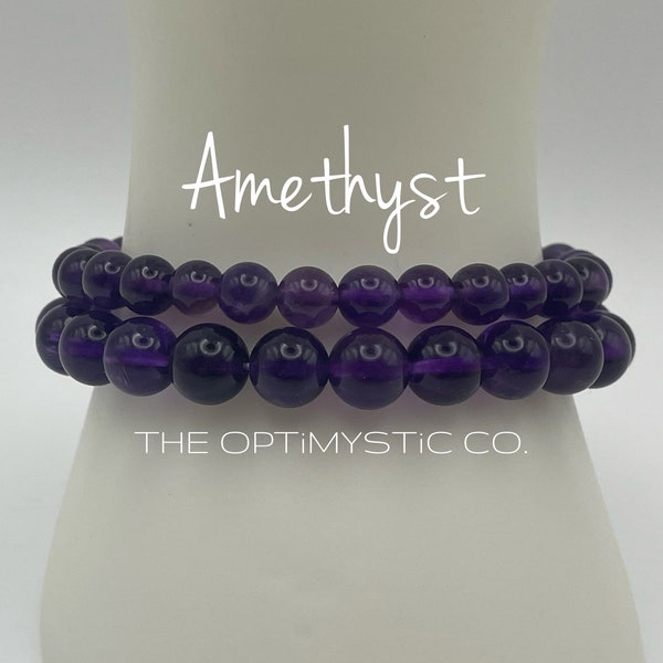 Customizable AMETHYST Crystal Elastic Stretchy Bracelet, 6MM or 8MM, Custom Length | The OptiMystic Co.