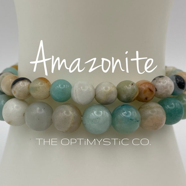 AMAZONITE Crystal Elastic Stretchy Beaded Bracelet: Choose 6MM or 8MM & Choose Length | The OptiMystic Co.