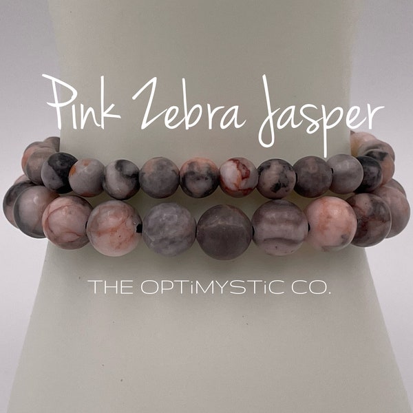 Customizable PiNK ZEBRA JASPER Crystal Elastic Stretchy Bracelet, 6MM or 8MM, Custom Length | The OptiMystic Co.