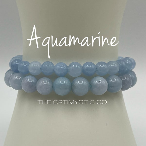 Customizable AQUAMARINE Crystal Elastic Stretchy Bracelet, 6MM or 8MM, Custom Length | The OptiMystic Co.