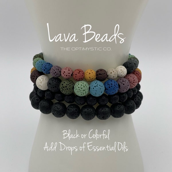 Customizable Lava Stone Beads Diffuser Bracelet | Elastic Stretchy Bracelet for Essential Oils! 6MM or 8MM, Custom Length