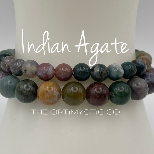 Customizable INDIAN AGATE Crystal Elastic Stretchy Bracelet, 6MM or 8MM, Custom Length