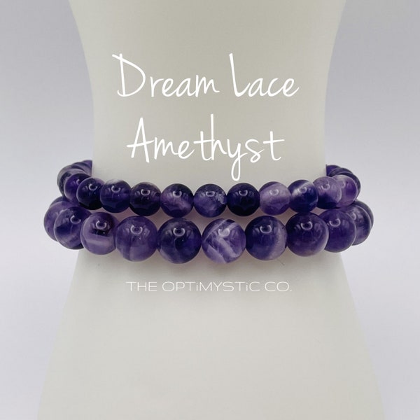 Amethyst (Dream Lace, Chevron) Crystal Stretchy Bracelet, 6MM or 8MM, Custom Length | The OptiMystic Co.