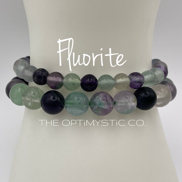 Customizable FLUORITE Crystal Elastic Stretchy Bracelet, 6MM or 8MM, Custom Length