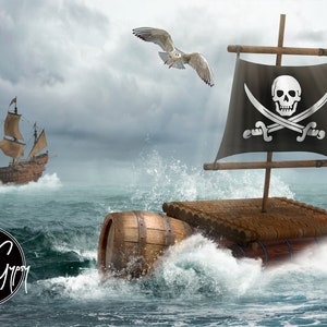 Pirate Raft at Sea - Digital Background