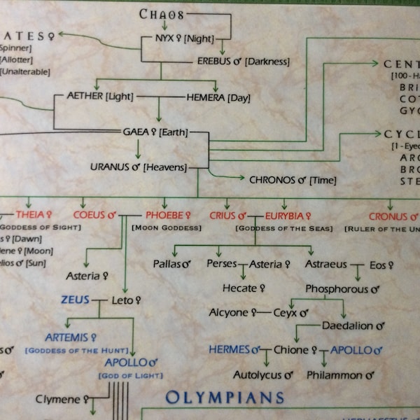 Family Tree of Greek Mythology Pedigree Chart