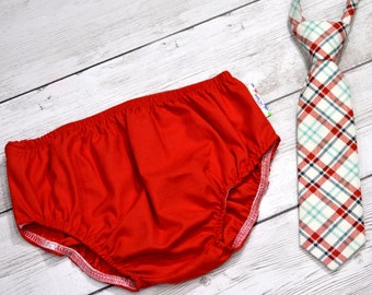 Cake smash outfit boy, boys 1st birthday outfit, red birthday outfit, red plaid tie and diaper cover, 1st birthday boy outfit, boy necktie