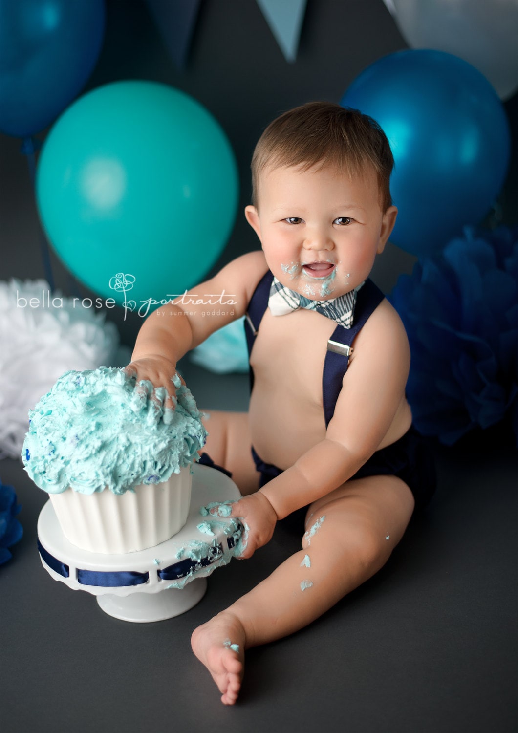 Handmade.Photo Prop Baby Boys 1st Birthday Cake Smash Outfit Grey/ White/mint 