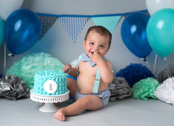 Boys First Birthday Outfit Cake Smash Baby Blue and Navy 1 2 