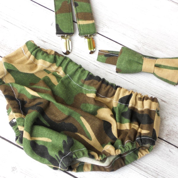 Camo birthday outfit, camo birthday party, camo cake smash boy, camo baby boy, boys 1st birthday outfit, bow tie and diaper cover