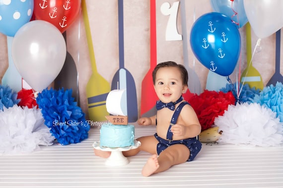 Chicos Personalizado primero 1st Cumpleaños Traje Pastel Smash Set y corona sombrero azul de bebé