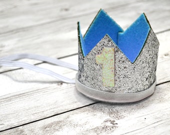 Blue birthday crown, boys birthday crown, 1st birthday crown, glitter crown, cake smash crown, felt crown, boys party crown