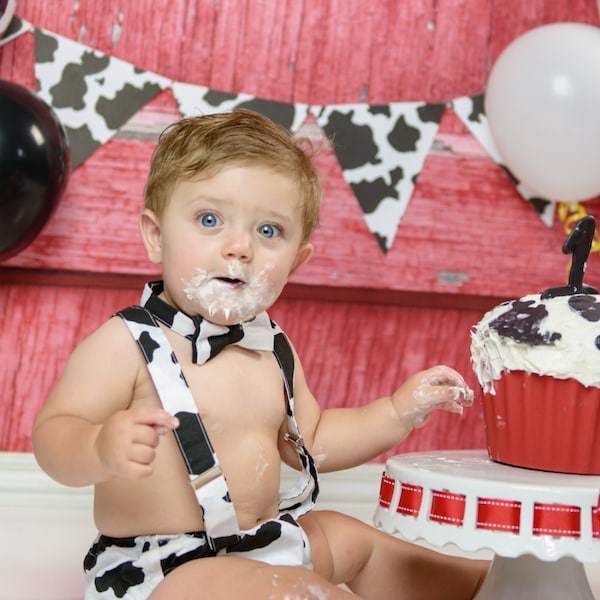 Barnyard 1st birthday, cow print birthday outfit, cow print diaper cover, farm birthday outfit, boy cake smash outfit