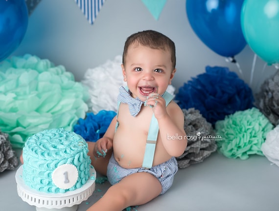 Boy smash cake outfit vintage 1st birthday outfit blue 1st birthday outfit diaper cover set bow tie and suspenders