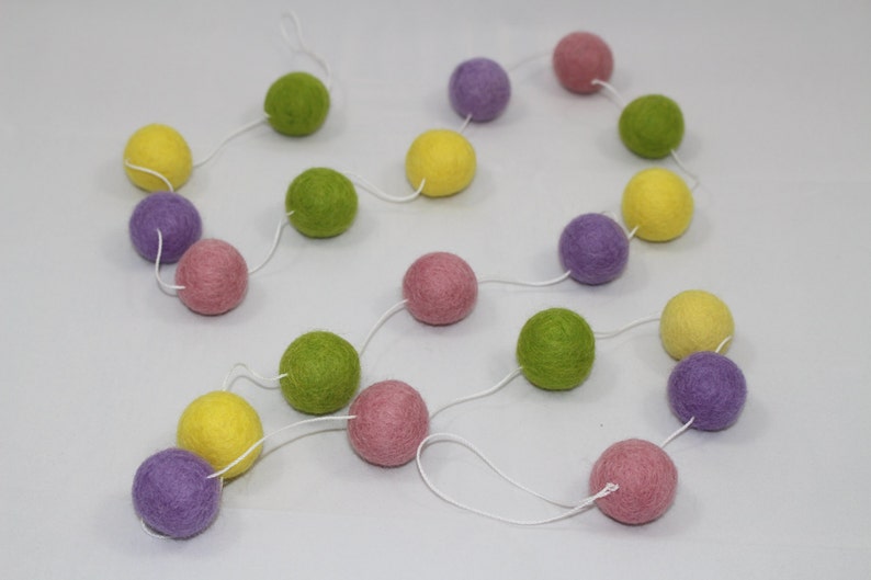 yellow Sale and green purple EasterSpring Felt Ball GarlandBanner Pastels: pink nursery decor holidays baby showers Parties