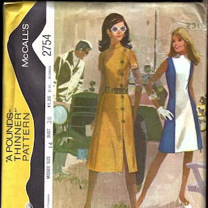 UNcut / factory folds  1971 McCalls 2754 Dress Pattern 1970s McCalls 2754  &quot;Pounds Thinner Pattern&quot;   Misses 14 bust 36