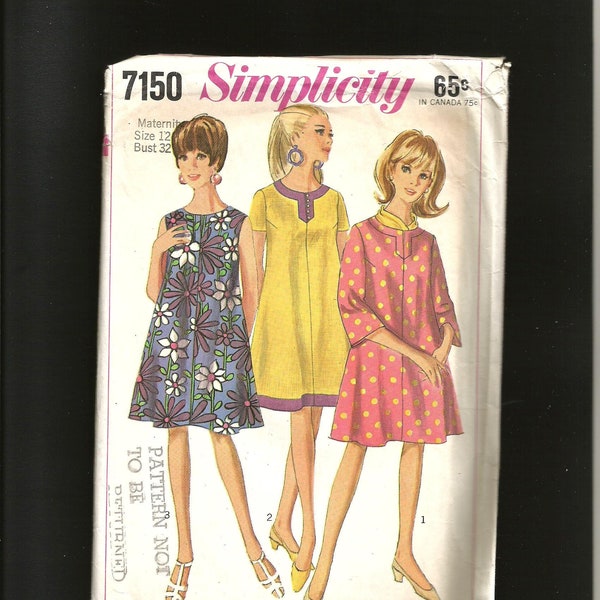 Vintage 1960s Simplicity  7150  Size 12  Bust 32 UNcut Sewing Pattern Tent or Maternity Dress in Junior Petites' and Misses' Sizes