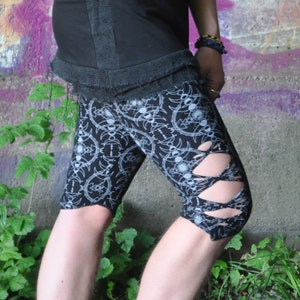 Cotton Stretch Tribal Festival Leggings, Block Print Alternative Fairy Leggings, Steampunk, Gothic, Cyberpunk Clothing, Pixie Leggings