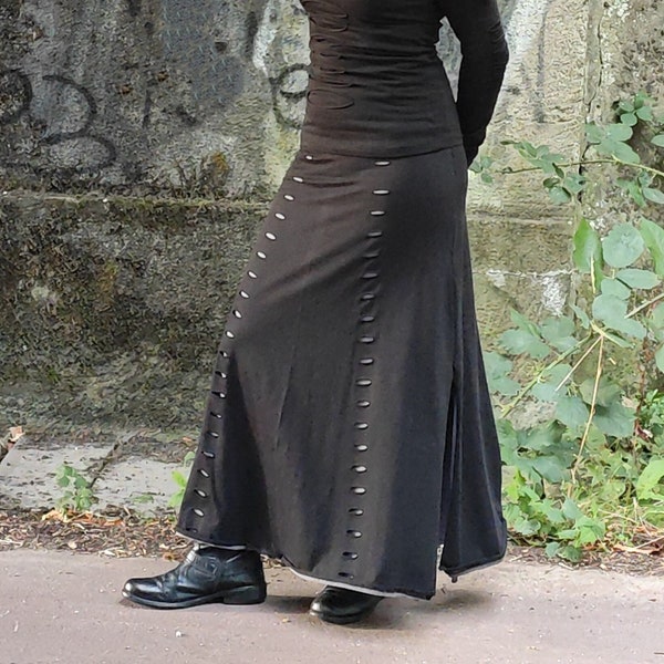 Skirt Elegant Goth Elegant Cotton Double Split Panel, Stretchy Steampunk Fairy Stylish Wear, BLACK/GRAY Punk Alternative Cyberpunk Clothing