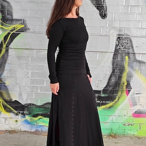 Spódnica maxi z podwójnym rozcięciem i grubą talią z kapturem i wyciętym topem, bawełniany elastyczny zestaw, alternatywny, punkowy, gotycki, dwuczęściowy zestaw bogini elfiej wróżki