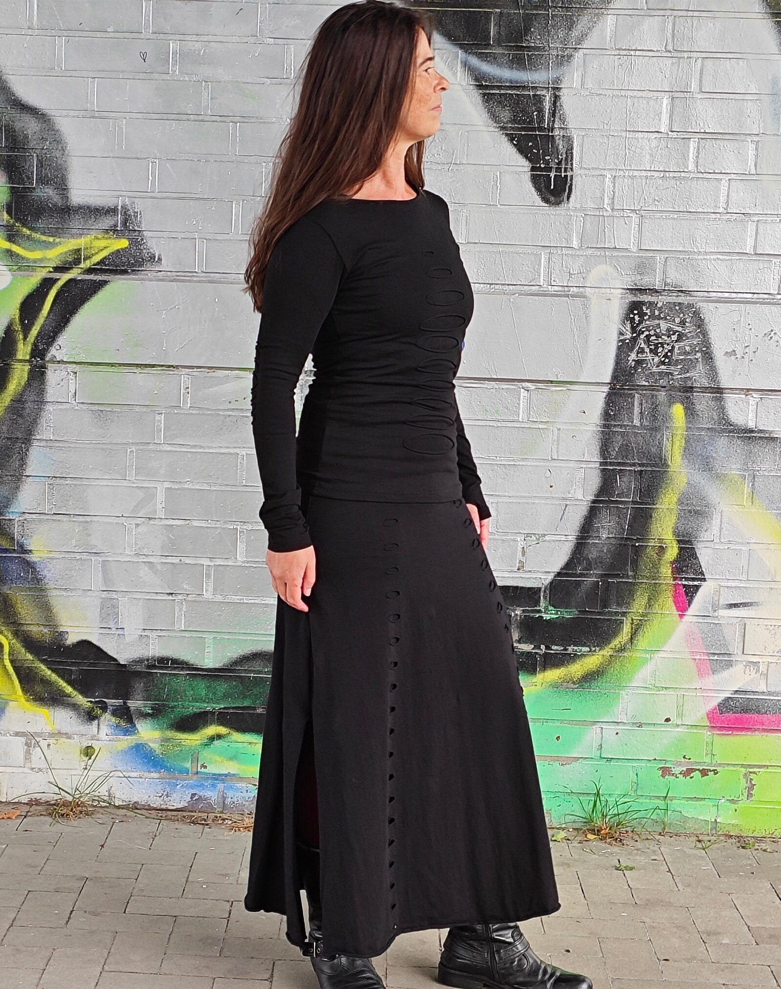 knee length dresses for ladies Feather Trim Black Dress With Leg Slit