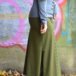 Long Maxi Festival Cotton Split Pencil Skirt, Goth Tribal Fusion Cyberpunk Clothing, Cut-Out Stretchy Green Steampunk Renaissance Wear image 2