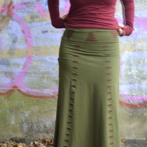 Long Maxi Festival Cotton Split Pencil Skirt, Goth Tribal Fusion Cyberpunk Clothing, Cut-Out Stretchy Green Steampunk Renaissance Wear image 7