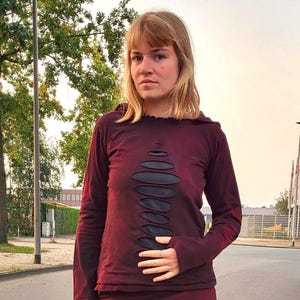 Alternative Pixie Edgy Hooded Stone Washed Top, Goth Steampunk Cyberpunk Hoody, Cut Out Thumbhole Festival Wear, Y2K Elven Hoodie  L/XL, XXL